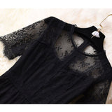 Black Lace Dress Women French Style Vintage Retro mesh Dress short Sleeve Casual Elegant Sexy Party Dress Women