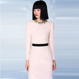 Fongt Early Spring New Star Fashion Temperament Simple Diamond Nails Color Long-Sleeved Dress