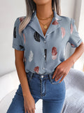 Fongt Spring And Summer Temperament Suit Collar Feather Loose Short-Sleeved Shirt Women's Clothing