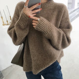 Languid Lazy Wind Sweater Female Autumn Winter Retro Wind Foreign Style Loose Inside A Soft Waxy Knit Jacket To Wear-Outfit