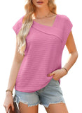 Fongt Women's Summer Slanted Fashion Leisure Short Sleeve Fashion Shirt T-Shirt