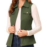 Fongt New Single Women's Vest Cardigan Zipper Jacket Multi-Pocket Solid Color Sleeveless