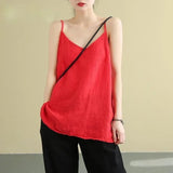 Women's Tank Top Loose Cotton Linen Spaghetti Strap Camis Solid V Neck Casual Fashion Black Summer Tops Vintage