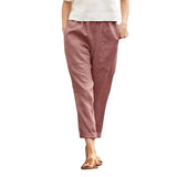 Large Pocket Pure Color Comfort Leisure Cotton Linen Casual Straight-leg