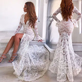 Fongt Dress Ebay Sexy Deep V Lace Open-Forked Fishtail