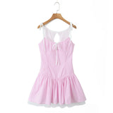 Striped Frill Strap Mini Dress-Outfit