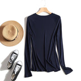 Women Casual Long Sleeve T-Shirts Spring Autumn Solid Pullovers Elastic Tees Shirts Female Streetwear Base Cotton Tees Top-Outfit
