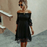Dress Ruched White Black Lace Dress