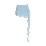 Fongt Holiday Wind Niche Design Irregular Lotus Leaf Side Mesh Splicing Solid Color Low-Rise Half-Body Skirt