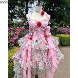 Harajuku Lolita Dress Women Fashion Pink Flower Bow Kawaii Jsk Dresses Girls Elegant Chiffon Backless Korean Sexy Dress-Outfit