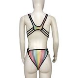 See Through One Piece Swimsuit Women Sexy Deep V Neck Hollow Out Grid High Cut Bodysuit Beachwear One Piece