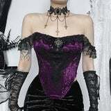 Autumn New Dark Composite Lace Blouse Female 2023Ins Online Celebrities With The Same Waist Splicing Sling-Outfit