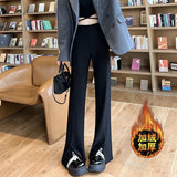 Black Slit Micro La Suit Pants Children Autumn And Winter High Waist Hanging Feeling Narrow Version Wide Leg Pants Small Casual Bell Bottoms-Outfit