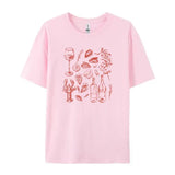 Retro Italian Seafood Print T-Shirt-Outfit