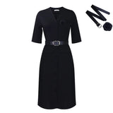 Fongt Women's Clothing 2025 Autumn New Solid Color V-Neck Button Temperament Elegant Solid Color Large-Size Dress