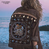 Short Black Denim Jacket Autumn Winter Turn-down Collar Button Female Jackets Pattern Splice Vintage Woman Outerwear
