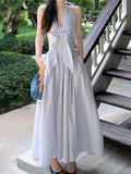 Fongt Spring And Summer New Temperament Thin Design Small Fish Bone Bundle Hanging Neck V-Neck Dress Fish Bone Boobs