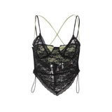Patchwork Lace Short Vest For Women Square Collar Sleeveless Fake Two Sexy Vests Female Fashion New Clothing