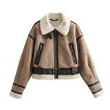 New Belt Trimmed With Fur Integrated Short Jacket Jacket-Outfit