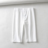 women cotton high waist elastic pure color slim Knee-Length bike shorts
