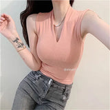 Fongt New Temperament V-Neck Sleeveless Thin Solid Threaded Vest Small Woman Body Inside The Coat