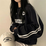 Vintage Logo Print Striped Sleeve Sweatshirt-Outfit