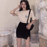 Summer Women Sexy Split Elegant Office Ladies Casual Hot Sale A-line Black Hot Sale Design Comfortable Ulzzang-Outfit