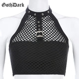 Dark Grunge Crop Top Gothic Punk Patchwork Hollow Out Tank Tops Summer Harajuku Sexy Fashion Halter Backless