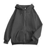 Fongt Flat Hooded Ins College Windy Loose Zipper Thick Hooded Coat