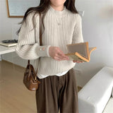 Fongt Wind Round Collar Sweater Female Autumn Dong Korean Wear Soft Waxy Loose Lazy Wind Bottom Sweater Jacket-Outfit