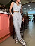Fongt New Women's Wear Temperament Pure Color Sleeveless Vest Suit Casual Pants Two-Piece