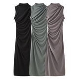New Wrinkle Decorated Slim Long Midi Dress 3152200-Outfit