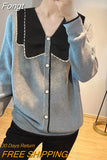 Autumn Chic Peter Pan Collar Single Breasted Knitted Pullovers for Women 2023 New Fashion Women Design Casual Sweater
