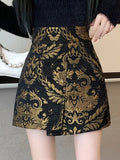 Black Golden Printed Bodycon Mini Skirt-Outfit