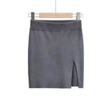 Trendy Women's Skirt Solid Color High Waist Slim And Slim Side Forked Knitted Hip Skirt-Outfit
