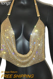 Shiny Rhinestone Crop Top For Women Sleeveless Backless Deep V Neck Tank Top See Through Adjustable Camisole Club