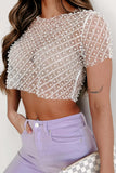 Fongt Summer New Sexy Mesh Nail Beads Short-Sleeved Top Hot 6031