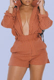 Collar Stripe Shirt Shorts Set 703-0-Outfit