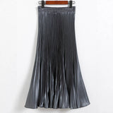 Fongt Luster Polyester Pressure Folded Half Skirt Original Single Long Skirt Silk Clear Silk #8035