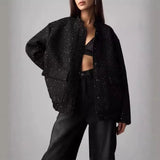Fongt Women's Explosive Beads Decorated With Small Collar Jacket Jacket