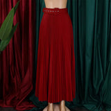 High Waist Pleated Long Skirt With Belt-Outfit