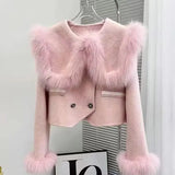 Coat Women 2024 High Quality Fake Fur Big Lapel Double Breasted Thick Warm Wool Coats Korean Fashion Outerwear
