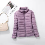 Spring And Autumn Winter Light Down Jacket Female Pure Color Standing Collar Slim Plus Large Size Short Coat Tide Direct Sales-Outfit