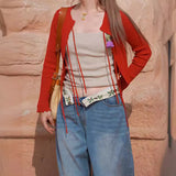 Fongt Spring New Temperament Thin Knitted Cardigan Retro Red Sunscreen Air Conditioning Shirt With Small Coat Woman