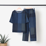 ZANZEA Vintage Plaid Checked Matching Sets Sets Summer Women Tracksuit Casual Half Sleeve Blouse Pants Suits Loose Urban