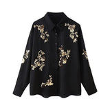 New Lapel Single-Breasted Long-Sleeved Shirt Straight Casual Trousers Sequins Embroidered Suit-Outfit