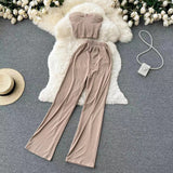 Fongt Strapless Short Top High Waist Casual Loose Wide Leg Pants-Outfit