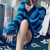 Fongt Version Of The Hollow Hole In The Long Sweater Female Lovers Stripes Loose Color Dark Versatile Knit Niche-Outfit