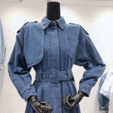 Top women casual solid color cowboy outwear fashion sashes office coat chic epaulet design long