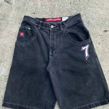 Y2k Denim Shorts Street Hip-Hop Retro Graphics Black Loose Gothic Men-Outfit